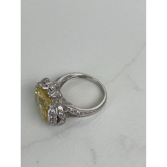 Sterling Silver Citrine & CZ Ring Size 6.5 Elegant Cocktail Bling East West Kay - Picture 3 of 8